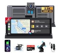 【Zeitlich Begrenzt】 Carplay Display mit Exklusive Halterung Apple Carplay Android Auto Display mit 2,5K Dashcam 10,26 Zoll Touchscreen Carplay Buddy Display mit Rückfahrkamera BT Navi Siri 64GB-Karte
