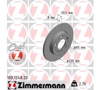 ZIMMERMANN Bremsscheibe COAT Z 100124820 Hinterachse voll 239mm 9mm für VAG