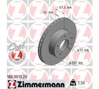 ZIMMERMANN Bremsscheibe 180301320 Vorderachse belüftet 280mm 24mm für Citroën/Peugeot Fiat