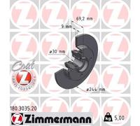 ZIMMERMANN Bremsscheibe 180303520 Hinterachse voll 244mm 9mm für Opel Citroën/Peugeot