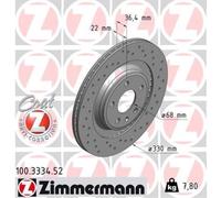 ZIMMERMANN 2x Bremsscheibe hinten Ø330 mm außenbelüftet Gelocht für Audi A4