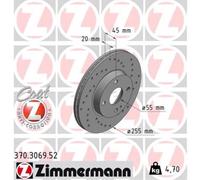 ZIMMERMANN Bremsscheibe SPORT COAT Z vorne rechts links Gelocht 255mm für MAZDA 370.3069.52