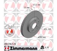 ZIMMERMANN 2x Bremsscheibe vorne Ø282 mm Innenbelüftet für Honda Civic VII