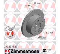 Zimmermann Bremsscheibe 230.2375.20 Coat Z Voll Ø280 mm hinten für Fiat/Peugeot/Citroën