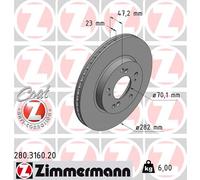 Zimmermann Bremsscheibe 280.3160.20 COAT Z 282 mm belüftet vorne für Honda