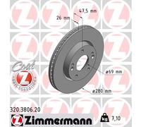 ZIMMERMANN Bremsscheibe 320380620 Vorderachse belüftet 280mm 26mm für KIA HYUNDAI (BEIJING) (DYK)