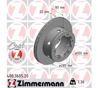 ZIMMERMANN Bremsscheibe 400360520 Hinterachse belüftet 285mm 22mm für Mercedes VAG