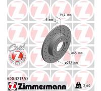 ZIMMERMANN Bremsscheibe SPORT COAT Z hinten rechts links Gelocht 232mm für VAG 600.3217.52