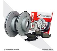 Zimmermann Gelochte Sport-Bremsscheiben + Beläge vorne für BMW X5 E53 Bis 320 Ps