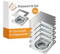 Zurrmulden Set mit Gegenplatten 800kg - 4 Zurrösen + 4 Gegenplatten für Anhänger